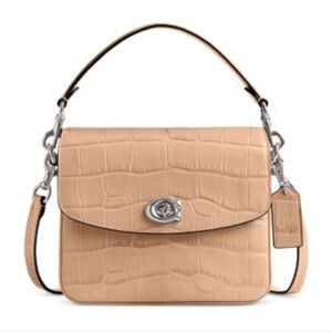 COACH Embossed Croc Leather Cassie 19 Top Handle Crossbody In Buff NWT